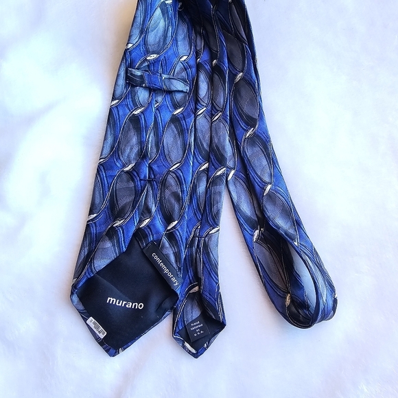 Murano 100% Silk Tie Blue Gray Black Pattern - Picture 3 of 7